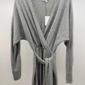 Gray Long Sleeve Wrap Dress